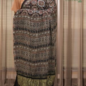 Alternative view of Black Ajrakh Hand Block Prints with Tissue Pallu Pure Modal Saree