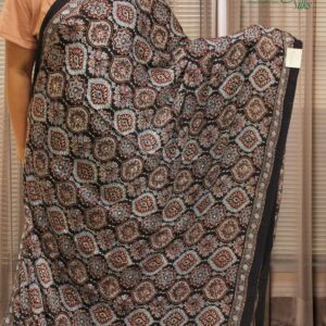 Black Ajrakh Hand Block Prints with Tissue Pallu Pure Modal Saree