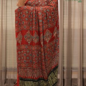 Alternative view of Red Ajrakh Hand Block Prints with Tissue Pallu Pure Modal Saree