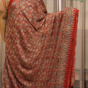 Red Ajrakh Hand Block Prints with Tissue Pallu Pure Modal Saree