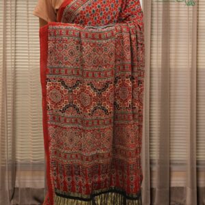 Alternative view of Red Ajrakh Hand Block Prints with Tissue Pallu Pure Modal Saree