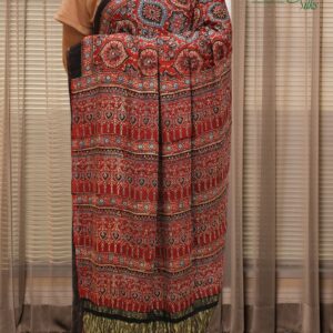 Alternative view of Red Ajrakh Hand Block Prints with Tissue Pallu Pure Modal Saree