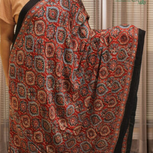 Red Ajrakh Hand Block Prints with Tissue Pallu Pure Modal Saree