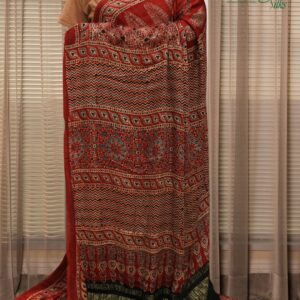 Alternative view of Red Ajrakh Hand Block Prints with Tissue Pallu Pure Modal Saree