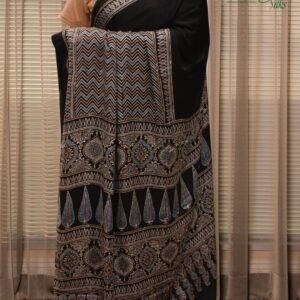 Alternative view of Black Ajrakh Hand Block Prints Pure Modal Saree