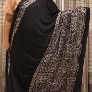 Black Ajrakh Hand Block Prints Pure Modal Saree