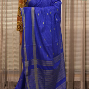 Alternative view of Roya Blue with Zari Woven Horizontal Lines with Bentex Border Semi Mysore Crepe Saree