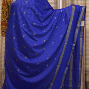 Roya Blue with Zari Woven Horizontal Lines with Bentex Border Semi Mysore Crepe Saree