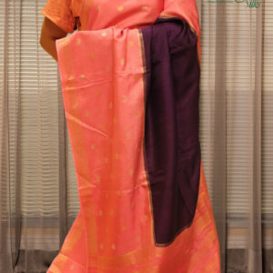 Alternative view of Gold & Silver Zari Woven Motifs & Horizontal Line Raw Mango Silk Saree