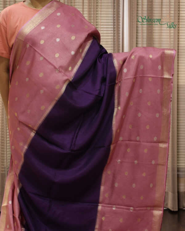 Gold & Silver Zari Woven Motifs & Horizontal Line Raw Mango Silk Saree - Image 7