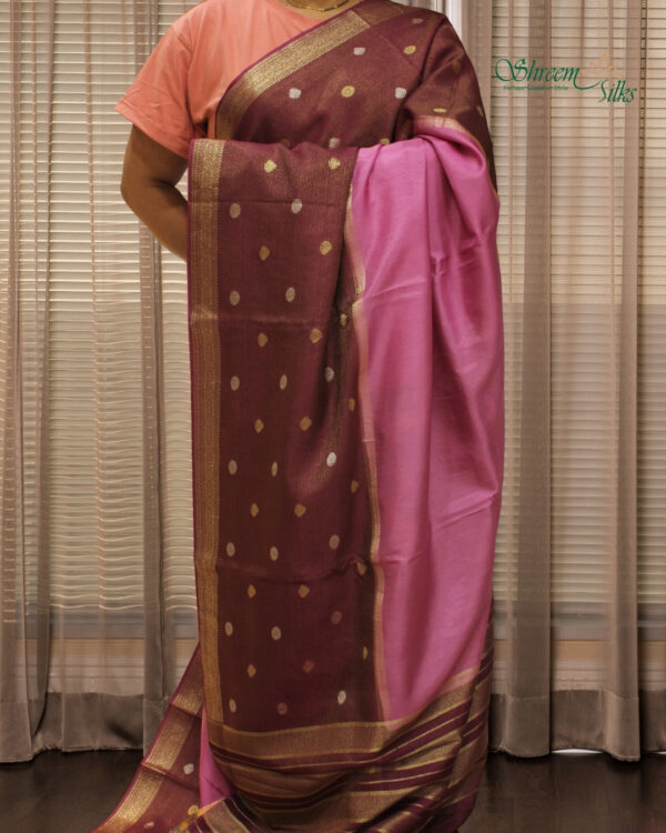 Gold & Silver Zari Woven Motifs & Horizontal Line Raw Mango Silk Saree - Image 8