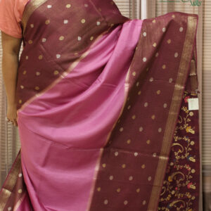 Gold & Silver Zari Woven Motifs & Horizontal Line Raw Mango Silk Saree