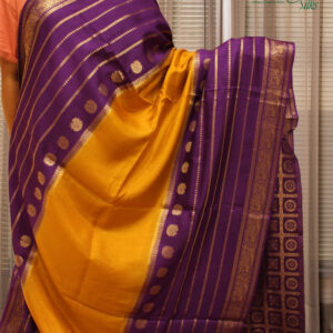 Zari Woven Horizontal Lines with Peacock Motifs Viscose Dola Silk Saree