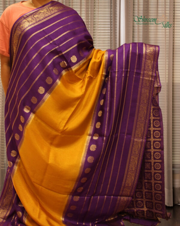 Zari Woven Horizontal Lines with Peacock Motifs Viscose Dola Silk Saree