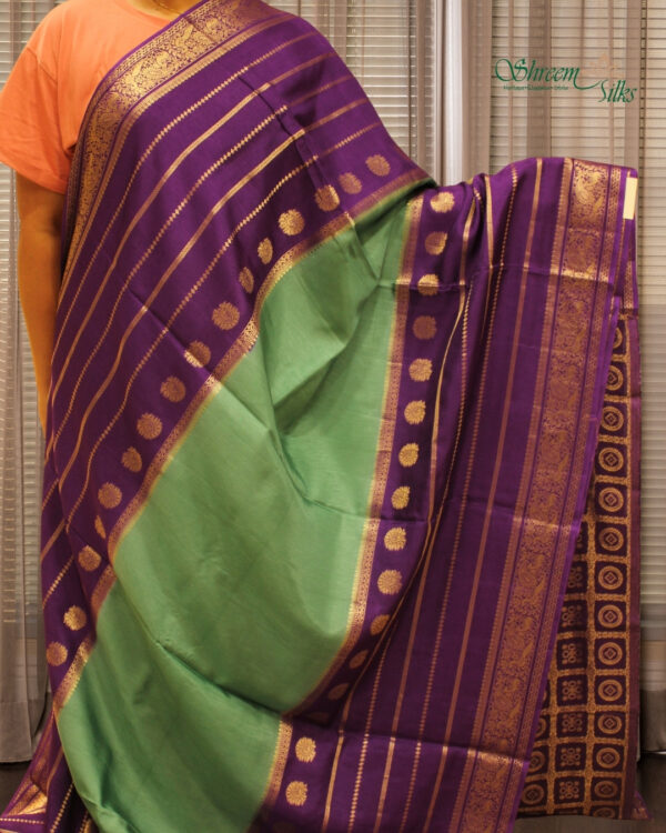 Zari Woven Horizontal Lines with Peacock Motifs Viscose Dola Silk Saree - Image 13