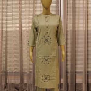 Alternative view of Beige with Floral Embroidery & Mirror work Cord Set