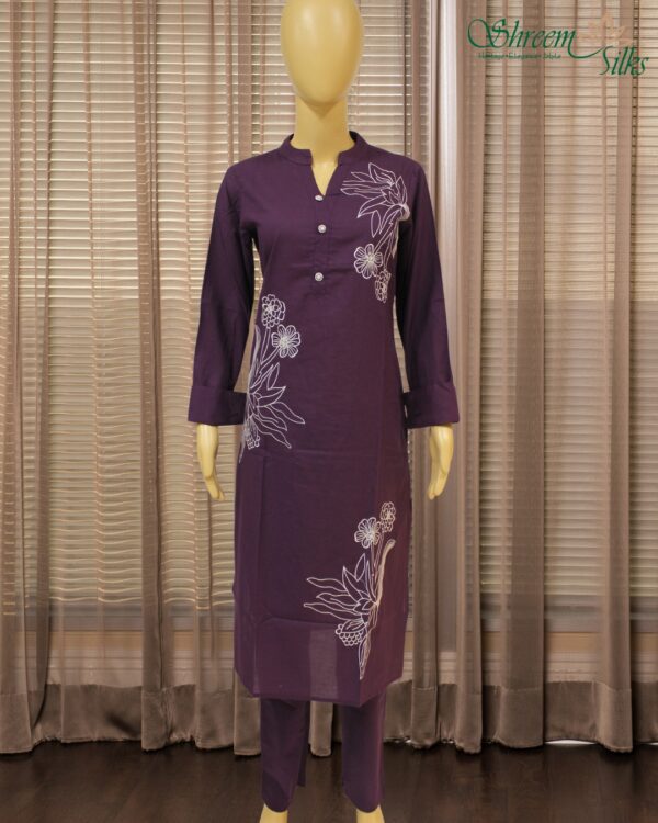 Purple with White Thread work Cord Set - Image 2