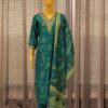 Peacock Blue Printed & Zari Embroidery on Neck Line Kurta Set