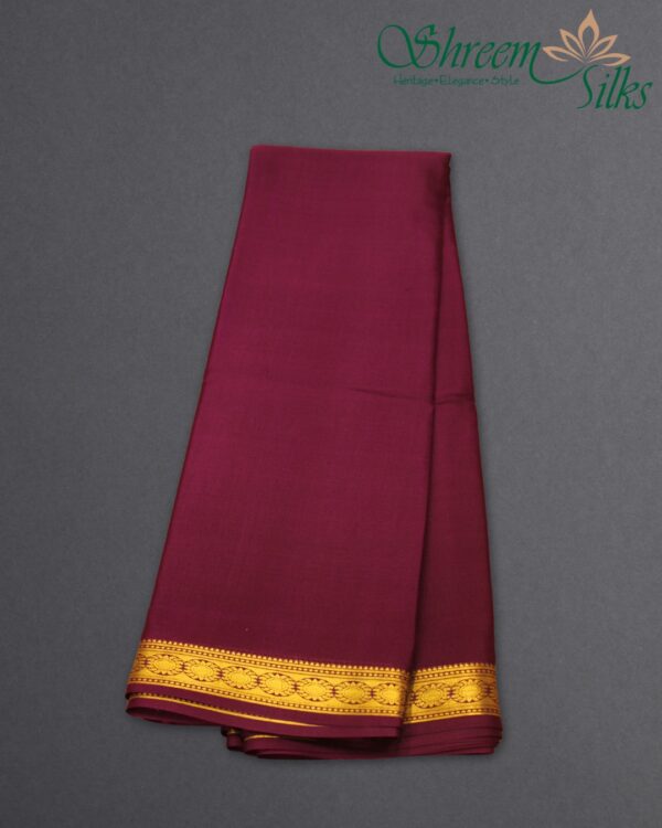 Purple Plain with Small Border Pure Mysore Crepe Silk Saree