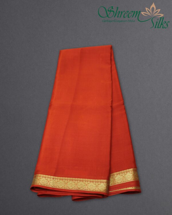 Orange Plain with Small Border Pure Mysore Crepe Silk Saree