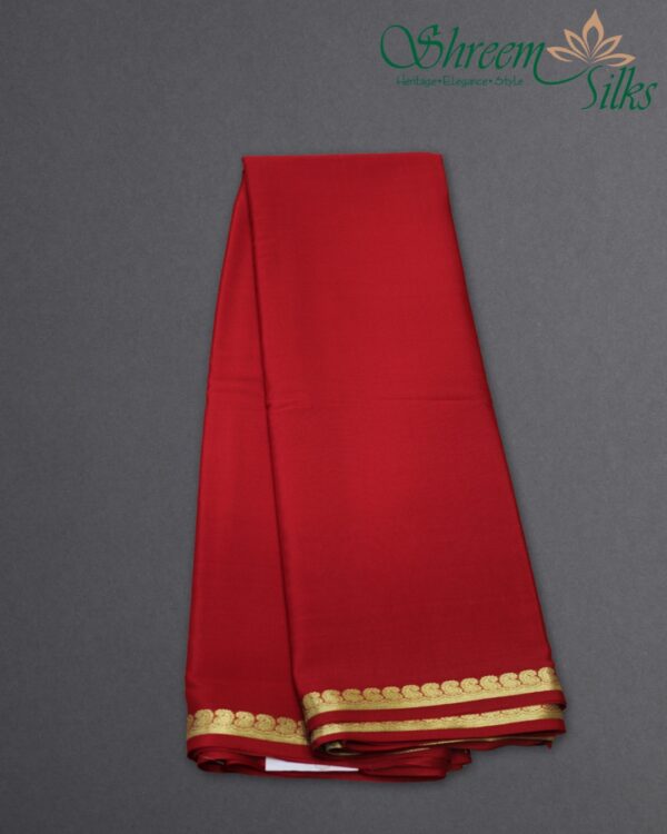 One Inch Mango Border Pure Mysore Crepe Silk Saree - Image 2