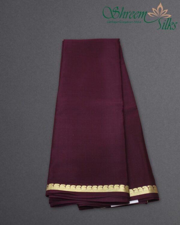 One Inch Mango Border Pure Mysore Crepe Silk Saree - Image 3
