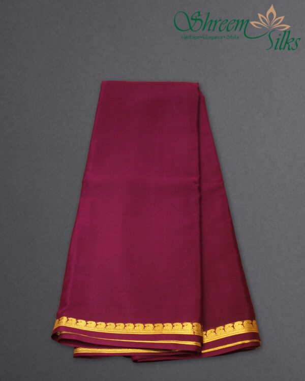 One Inch Mango Border Pure Mysore Crepe Silk Saree - Image 4