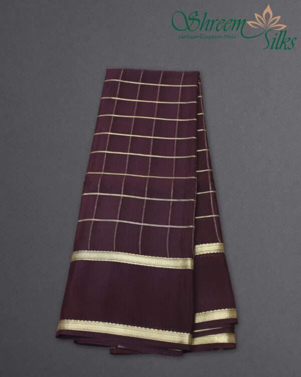 Big Checks with Bentex Border Pure Mysore Crepe Silk Saree - Image 3