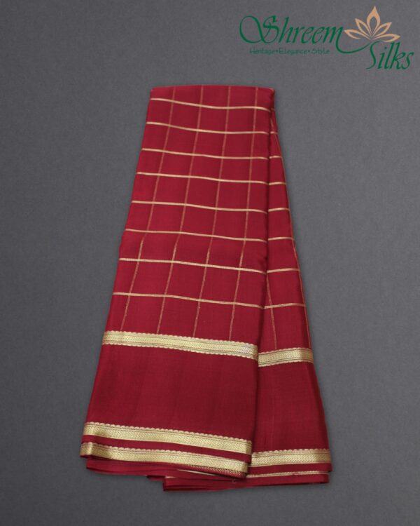 Big Checks with Bentex Border Pure Mysore Crepe Silk Saree - Image 4