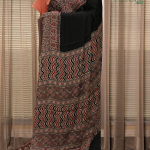 Black & Brown Ajrakh Hand Block Prints Pure Modal Saree