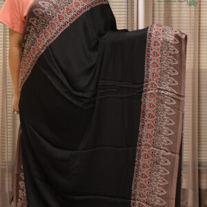 Alternative view of Black & Brown Ajrakh Hand Block Prints Pure Modal Saree