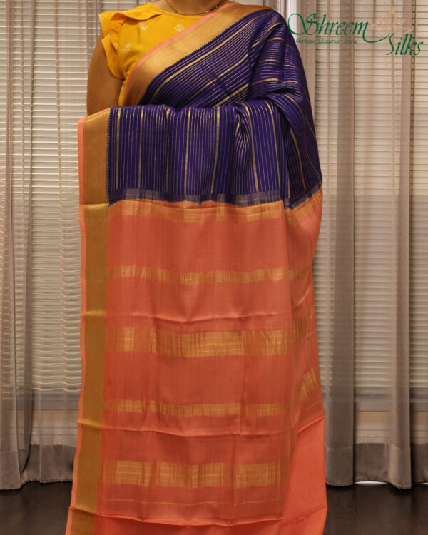Mysore Crepe Silk Saree with Horizontal Zari Stripes - Image 4