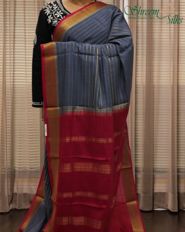 Mysore Crepe Silk Saree with Zari Stripes - Image 3