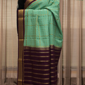 Alternative view of Mint Green & Purple Mysore Crepe Silk Saree - Multi Checks