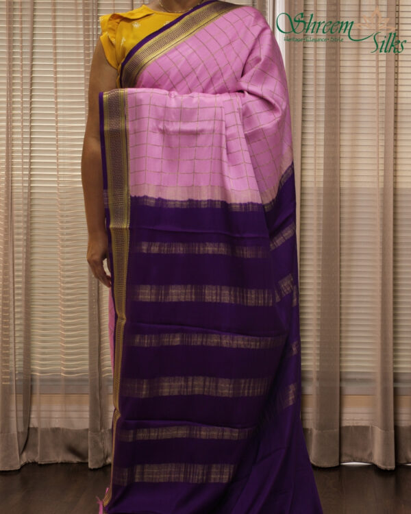 Mysore Crepe Silk Saree with Big Zari Checks - Image 4