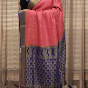 Pink & Ink Blue Brocade Mysore Crepe Silk Saree
