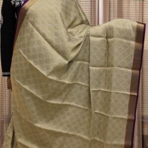Pearl & Royal Purple with Zari Stripes & Buttas Mysore Crepe Silk Saree