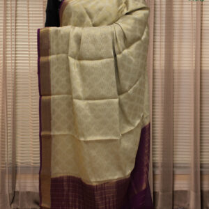 Alternative view of Pearl & Royal Purple with Zari Stripes & Buttas Mysore Crepe Silk Saree