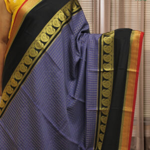 Grey/Black/Red Checks with Bentex Border 3D Pure Mysore Silk Saree