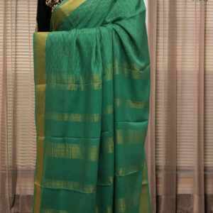 Alternative view of Firozi Geometrical Zari Pure Mysore Silk Saree