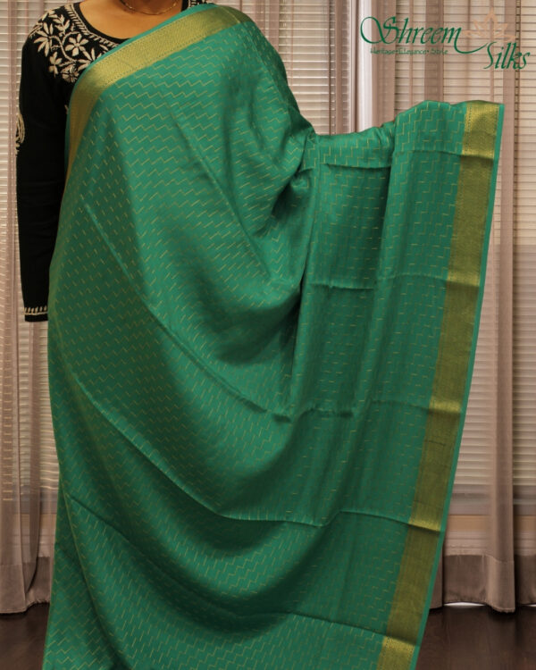 Firozi Geometrical Zari Pure Mysore Silk Saree
