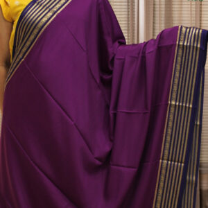 Alternative view of Purple with Indigo Border Pure Mysore Crepe Silk Saree