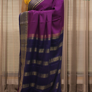 Purple with Indigo Border Pure Mysore Crepe Silk Saree