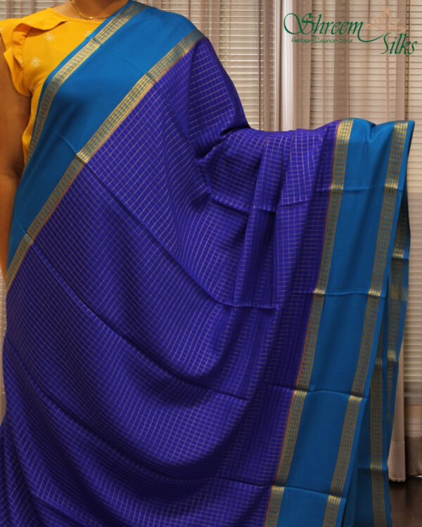 Zari Woven Chex with Bentex Border Pure Mysore Crepe Silk Saree