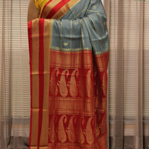 Rudraksh-Mango Buttas & Horizontal Lines with Bentex Border Pure Mysore Crepe Silk Saree
