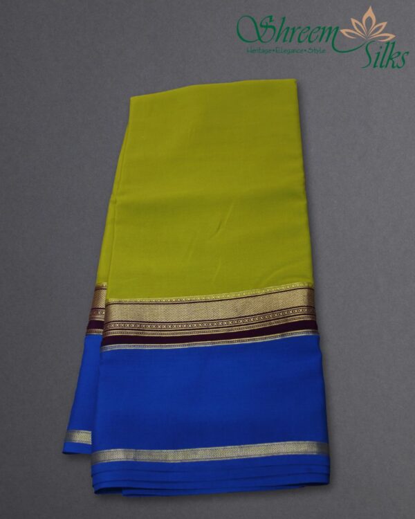 Blue, Wine & Olive 3D Pure Mysore Crepe Silk Saree