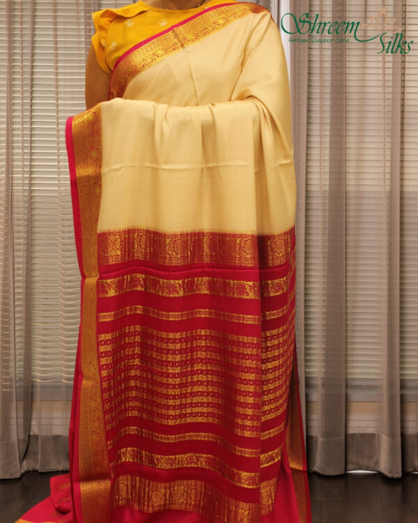 Partly Pallu with Zari Woven Floral Motifs Pure Mysore Crepe Silk Saree - Image 2
