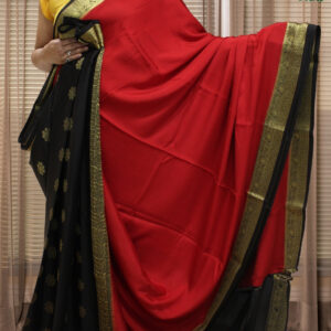 Partly Pallu with Zari Woven Floral Motifs Pure Mysore Crepe Silk Saree