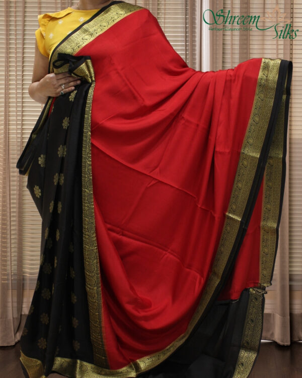 Partly Pallu with Zari Woven Floral Motifs Pure Mysore Crepe Silk Saree
