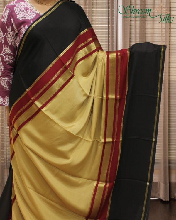 Broad Bentex Border Pure Mysore Crepe Silk Saree